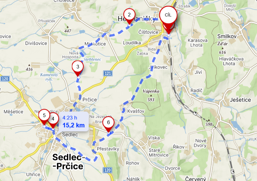 Mapa Heřmaničky Sedlec Prčice