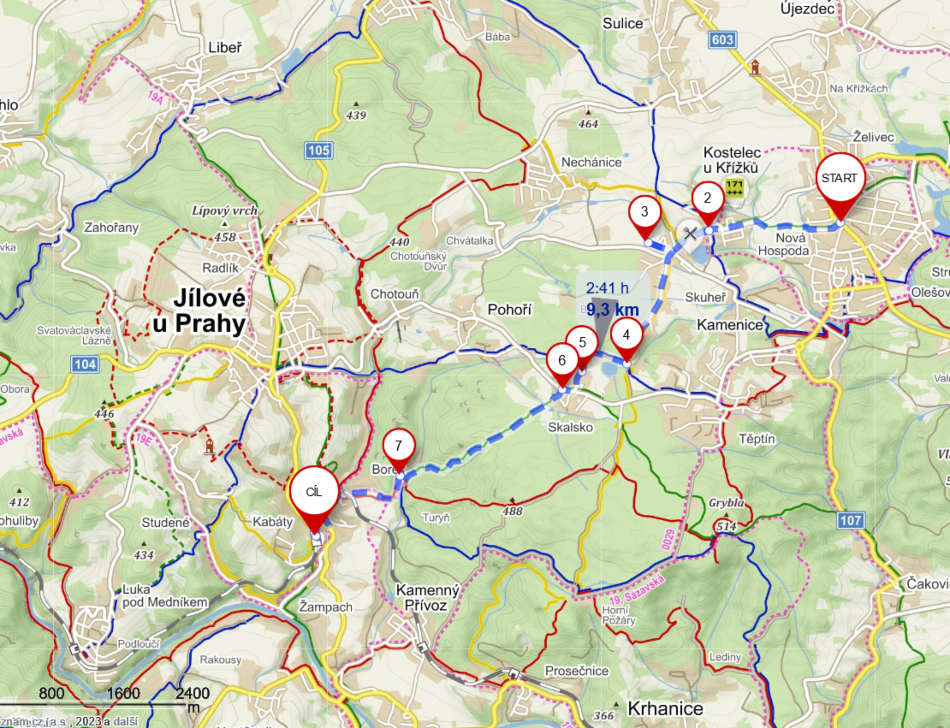 Mapa Nová Hospoda Kostelec  u Křížků