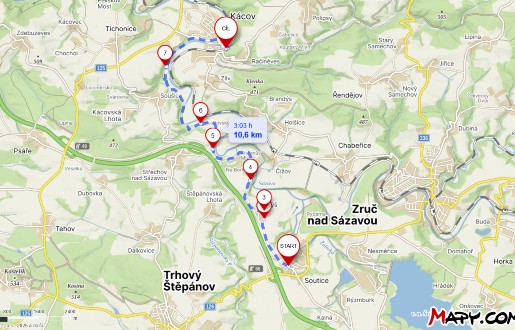 Mapa Soutice Kácov