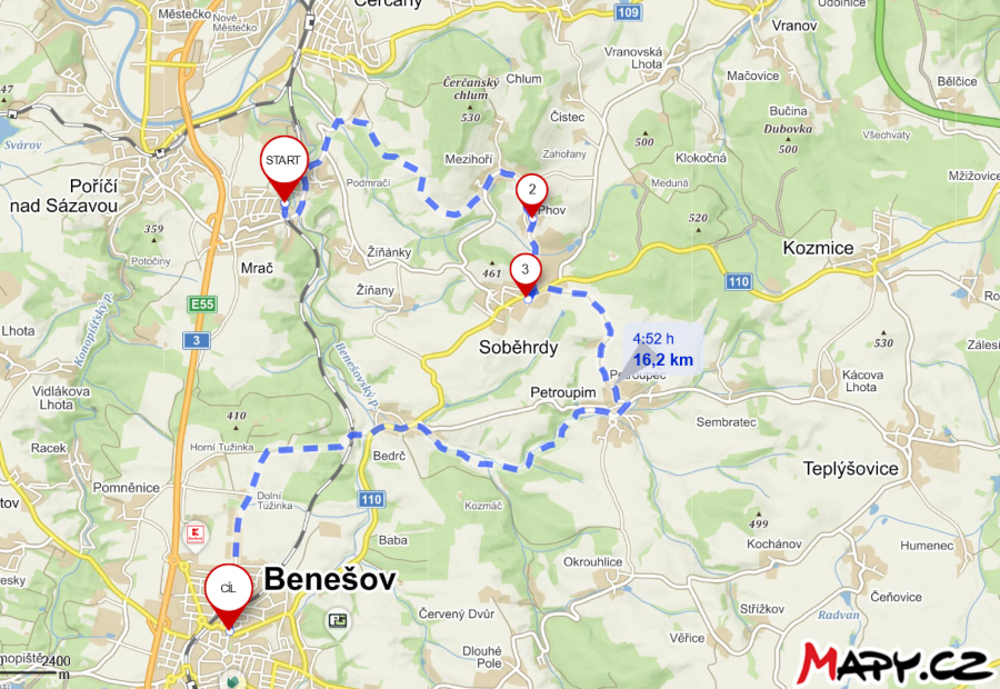 Mapka Mrač Soběhrdy Benešov