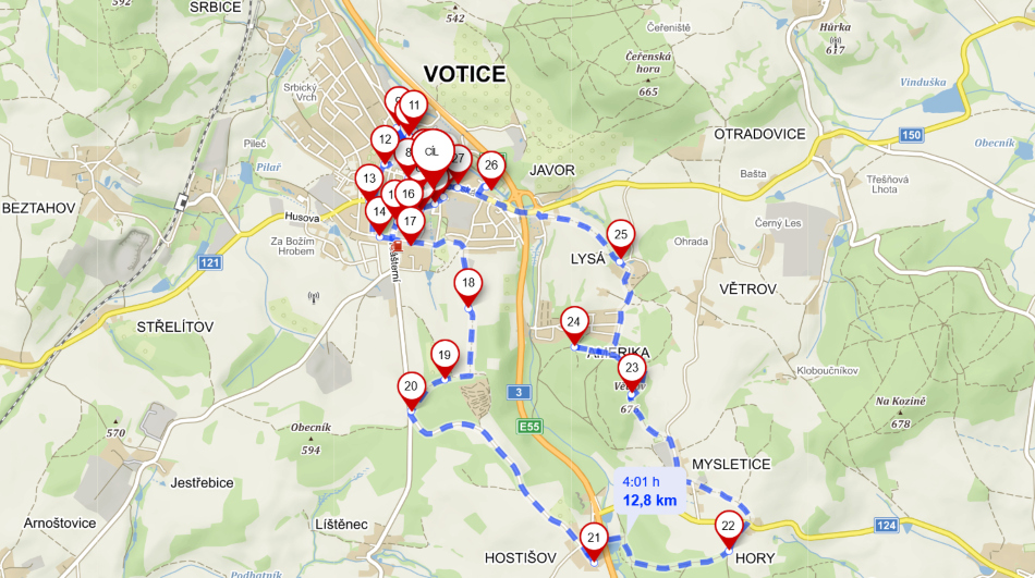 map Votice Hostišov