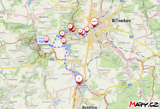 mapa Benešov Bystřice