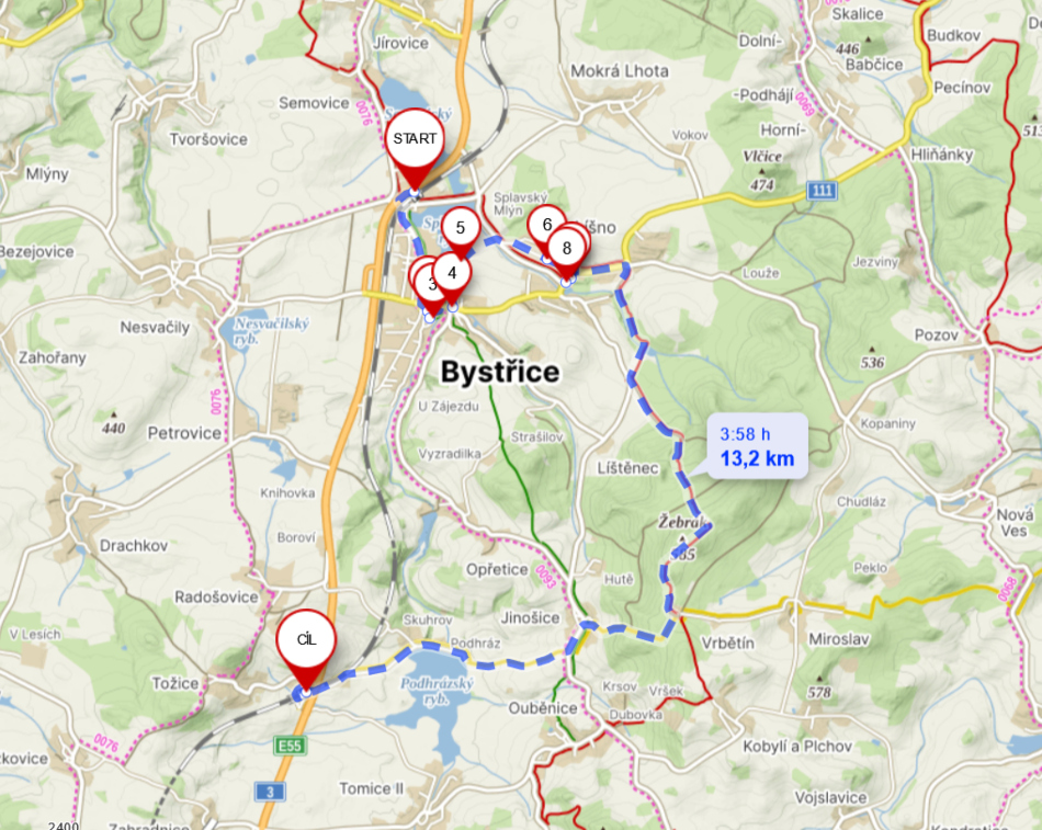 mapa Bystřice Lísno